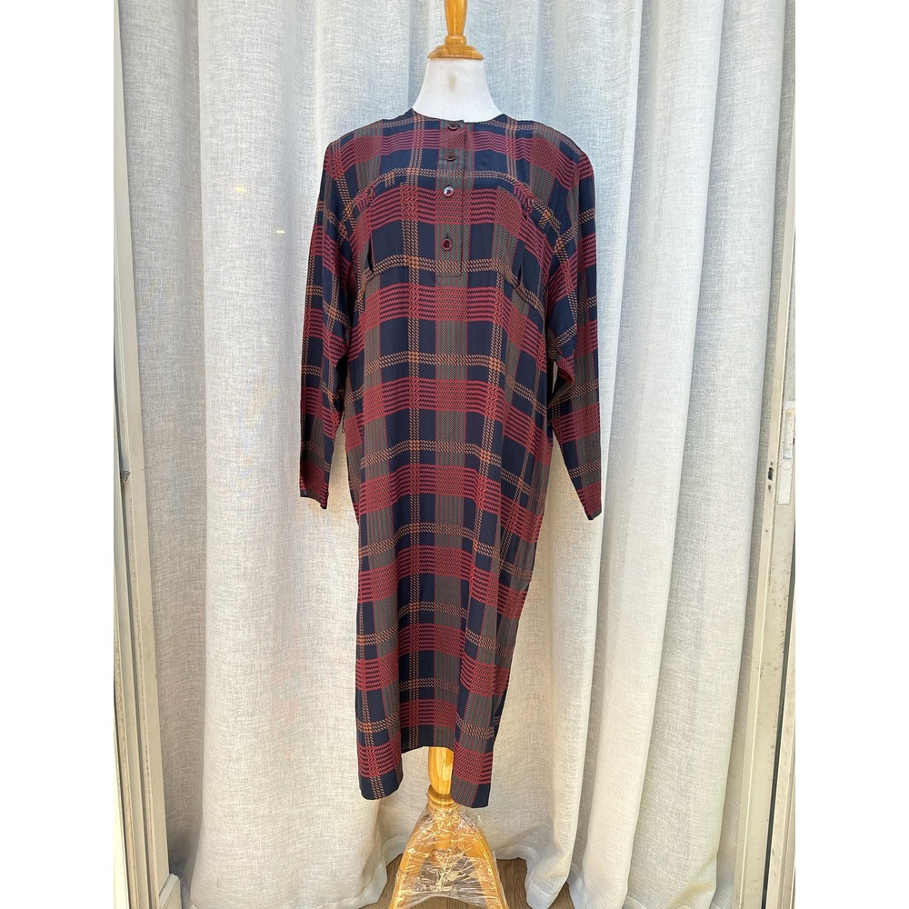 Argenti Silk Plaid Shirt Dress
